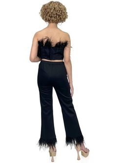 Style 8199 Marc Defang Black Size 8 Feather 8199 Floor Length Pageant Jumpsuit Dress on Queenly