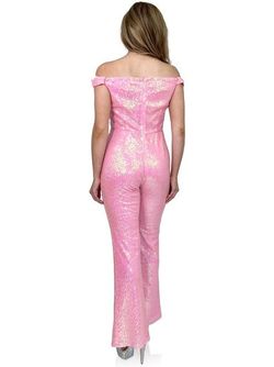 Style 8099 Marc Defang Pink Size 4 Feather Floor Length Tall Height Cape Jumpsuit Dress on Queenly