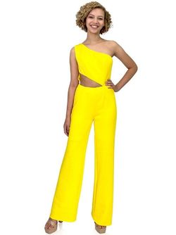 Style 8162 Marc Defang Yellow Size 0 Interview Jersey Pageant Floor Length Jumpsuit Dress on Queenly