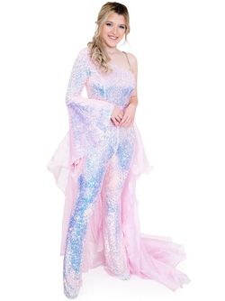 Style 8004 Marc Defang Pink Size 4 Pageant Floor Length 8004 Jumpsuit Dress on Queenly
