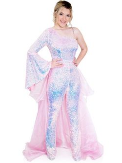 Style 8004 Marc Defang Pink Size 2 Overskirt Tall Height Jewelled Jumpsuit Dress on Queenly