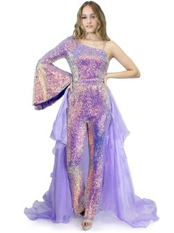 Style 8004 Marc Defang Purple Size 4 Floor Length Overskirt Fun Fashion Jumpsuit Dress on Queenly