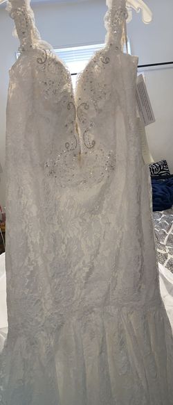 Galina White Size 16 Sheer Plus Size Mermaid Dress on Queenly