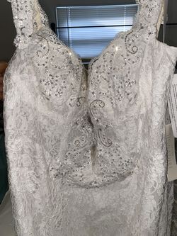 Galina White Size 16 Sheer Plus Size Mermaid Dress on Queenly