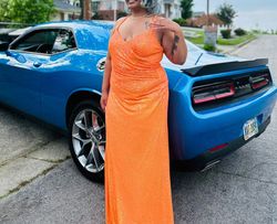 La Femme Orange Size 16 Free Shipping Plunge Prom Side slit Dress on Queenly