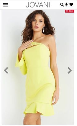 Style 7280 Jovani Yellow Size 4 One Shoulder Interview Cocktail Dress on Queenly