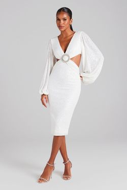 Style NMR071WHS Nadine Merabi White Size 4 Tall Height Floor Length Straight Dress on Queenly