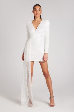 Style NM202WHS Nadine Merabi White Size 4 Floor Length Nm202whs Straight Dress on Queenly