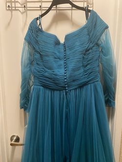 Gatti Nolli Couture  Green Size 14 Floor Length Free Shipping Long Sleeve Plus Size Tulle A-line Dress on Queenly