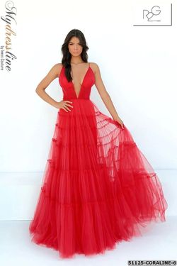 Style 51125-591682-1 Tarik Ediz Red Size 0 51125-591682-1 Backless Tall Height Tulle A-line Dress on Queenly