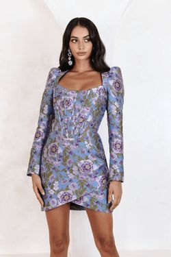 Style LENNON Lavish Alice Blue Size 0 Corset Floral Lennon Sleeves Cocktail Dress on Queenly