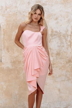 Style LUCIANA Lavish Alice Pink Size 2 Satin Coral One Shoulder Mini Cocktail Dress on Queenly