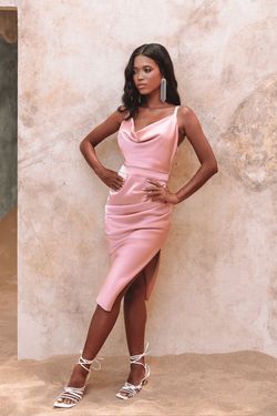 Style KATRINA Lavish Alice Pink Size 14 Plus Size Tall Height Satin Cocktail Dress on Queenly