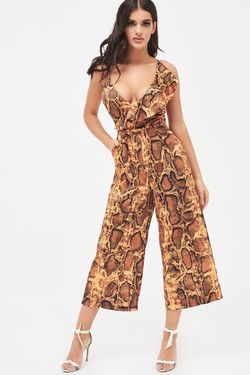 Style NORA Lavish Alice Gold Size 2 Satin One Shoulder Print Floor Length Jumpsuit Dress on Queenly