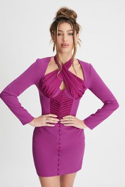 Style KALI Lavish Alice Purple Size 4 Polyester Halter Mini Cocktail Dress on Queenly
