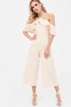 Style KENNEDY Lavish Alice Nude Size 12 Halter Tall Height Polyester Jumpsuit Dress on Queenly
