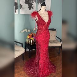 Style 1986 Portia and Scarlett Red Size 10 Sheer Sequined Mermaid Dress on Queenly