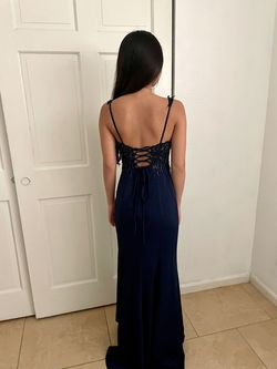Camille La Vie Blue Size 0 Black Tie Medium Height Straight Dress on Queenly
