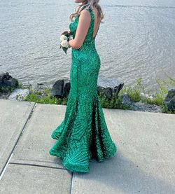 Jovani Green Size 2 Emerald Black Tie Glitter Liquid Beaded Straight Dress on Queenly