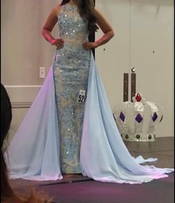 Style -1 Mac Duggal Blue Size 2 Prom Train Dress on Queenly