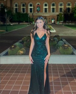 cinderella divine Green Size 2 Floor Length Side slit Dress on Queenly