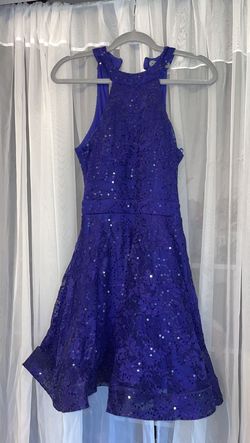 Style 75010 Jodi Kristopher Blue Size 2 Sequined Prom Cocktail Dress on Queenly