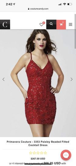 Style 3353 Primavera Red Size 2 Euphoria Plunge Homecoming Cocktail Dress on Queenly