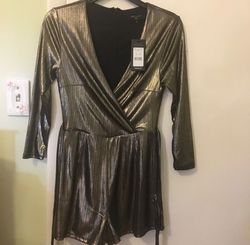 New look Silver Size 4 Plunge Jumpsuit Dress on Queenly