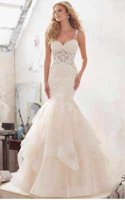 Style -1 MoriLee White Size 12 Shiny Mori Lee Mermaid Dress on Queenly