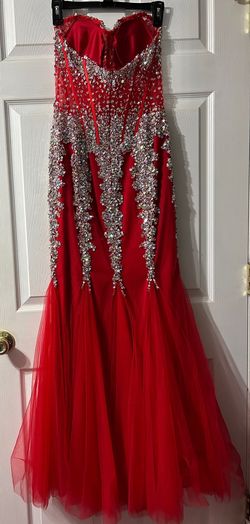 Style Mermaid Jovani Red Size 10 Corset Sweet 16 Sheer Sweetheart Mermaid Dress on Queenly