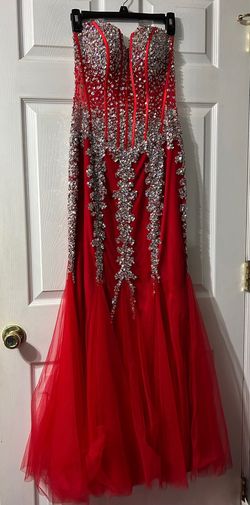 Style Mermaid Jovani Red Size 10 Corset Sweet 16 Sheer Sweetheart Mermaid Dress on Queenly