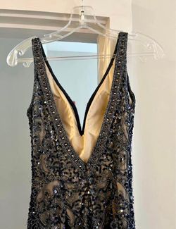 Scala Blue Size 0 Sequined Mini Plunge Homecoming Cocktail Dress on Queenly