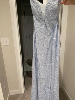 All the Rage  Blue Size 8 Floor Length Sorority Formal Free Shipping Plunge Sequined Mermaid Dress on Queenly