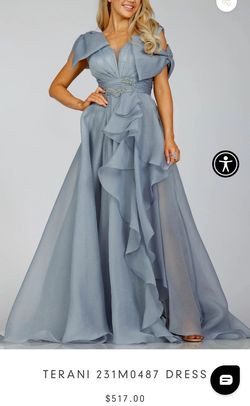 Style 231M0487 Terani Couture Gray Size 12 Winter Formal A-line Dress on Queenly