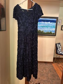 Alex Evenings  Blue Size 12 Sequined Black Tie Cap Sleeve Fully Beaded Prom Ball gown on Queenly