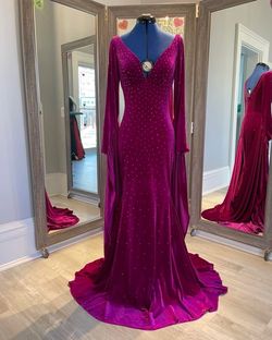 Johnathan Kayne Purple Size 4 Velvet Long Sleeve Custom Prom Mermaid Dress on Queenly