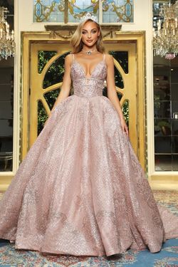 Style PS22076 Portia and Scarlett Gold Size 8 Pageant Tall Height Prom Ball gown on Queenly