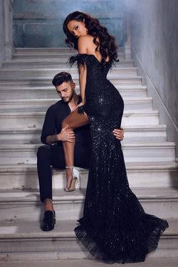 Style PS22523 Portia and Scarlett Black Size 12 Prom Plus Size Floor Length Pageant Side slit Dress on Queenly