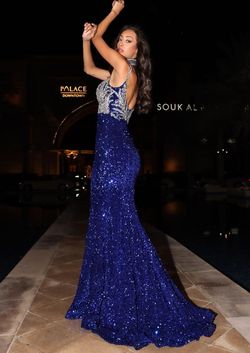 Style PS24614 Portia and Scarlett Blue Size 0 Pageant Beaded Top Floor Length Mermaid Dress on Queenly