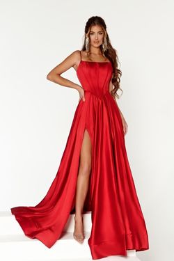 Style PS22548 Portia and Scarlett Bright Red Size 12 Floor Length A-line Side slit Dress on Queenly