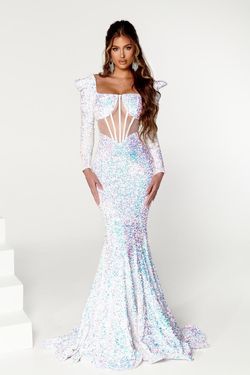 Style PS22556 Portia and Scarlett White Size 2 Prom Sequined Military Sheer Mermaid Dress on Queenly