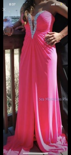 La Femme  Hot Pink Size 2 Strapless Side slit Dress on Queenly