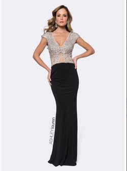 Ashley Lauren Black Size 6 Floor Length Shiny Straight Dress on Queenly