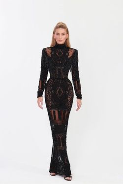 Style AD2207 Albina Dyla Black Size 4 Free Shipping High Neck Long Sleeve Straight Dress on Queenly