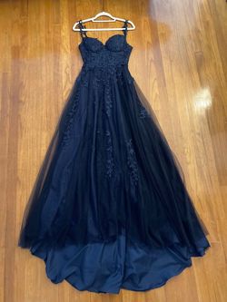 Zapaka Blue Size 2 Wedding Guest Lace A-line Dress on Queenly