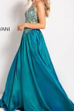 Jovani Multicolor Size 8 Plunge Floor Length Ball gown on Queenly