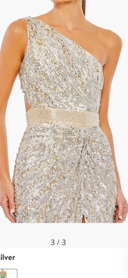 Style -1 Mac Duggal Gold Size 6 Shiny Pageant One Shoulder Side slit Dress on Queenly
