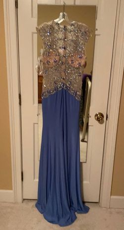 Tony Bowls Blue Size 8 Free Shipping Jewelled Beaded Top Side slit Dress on Queenly