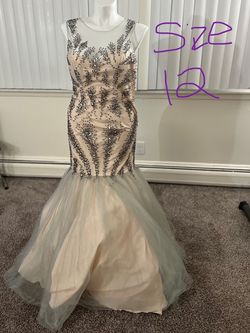 Terani Couture Nude Size 12 Wedding Guest Military Pageant Sheer Mermaid Dress on Queenly