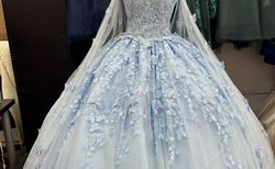 Bella princess couture Blue Size 12 Sheer Cape Plus Size Quinceañera Ball gown on Queenly